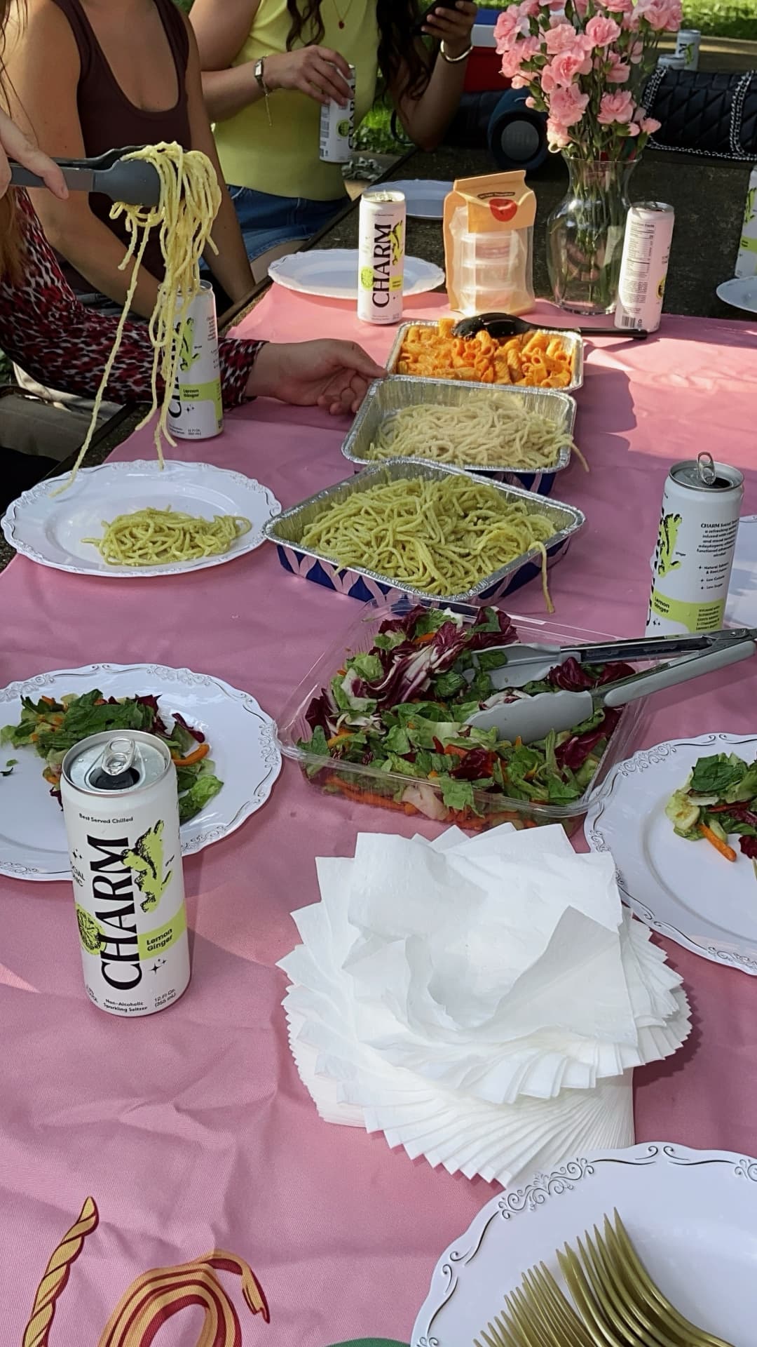 A shared pasta table at a Twin Cities OMI gathering